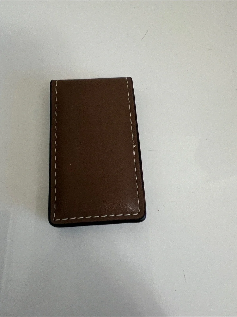 Nomad Lane Brown Leather Money Clip with Contrast Stitching